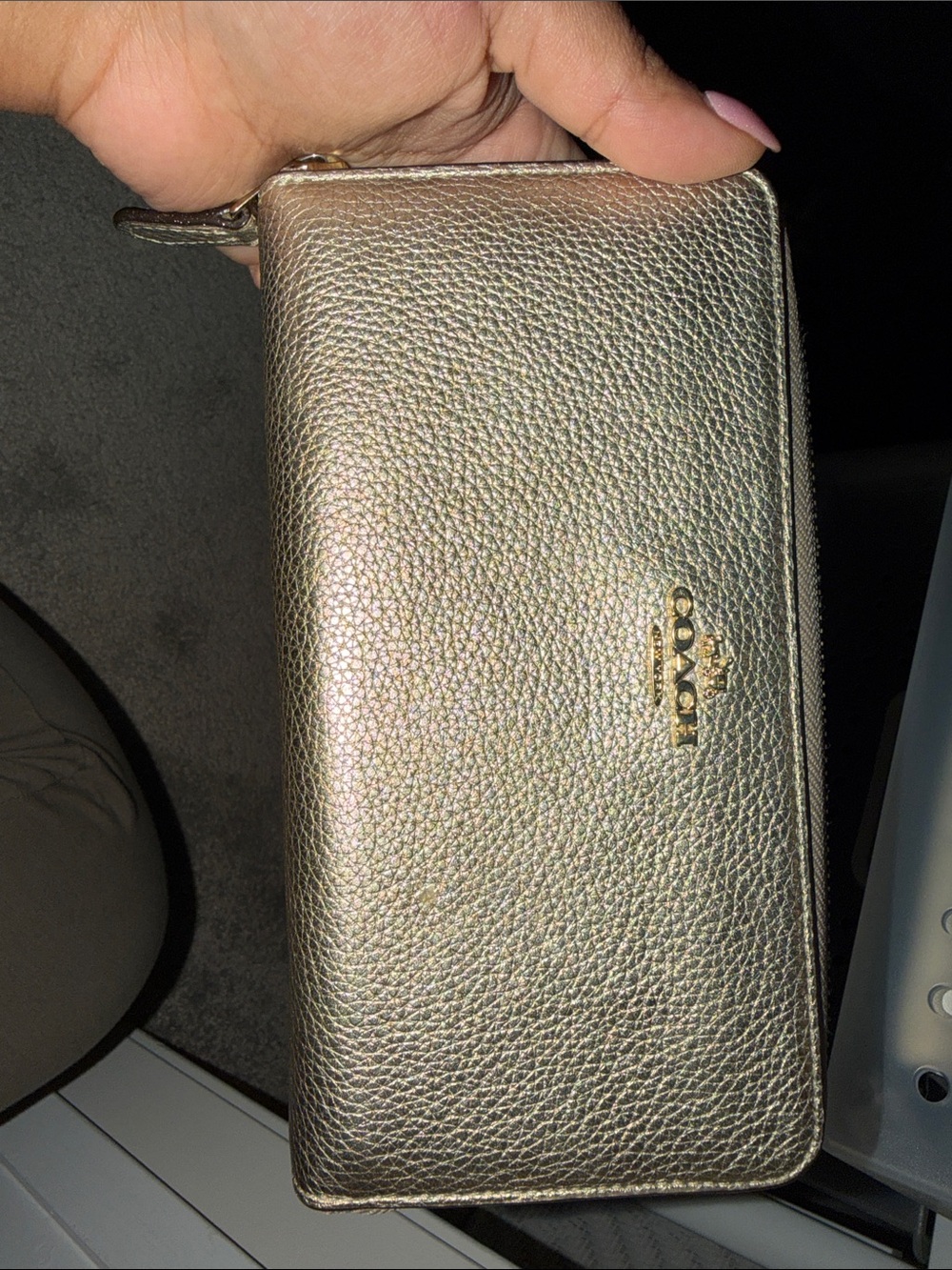 Coach Metallic Gold Pebbled Zip Wallet